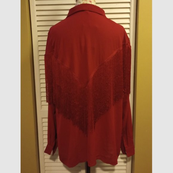 New with Tags Verdusa Women's Fringe-Trim Red Blouse, Size XL - Picture 2 of 12